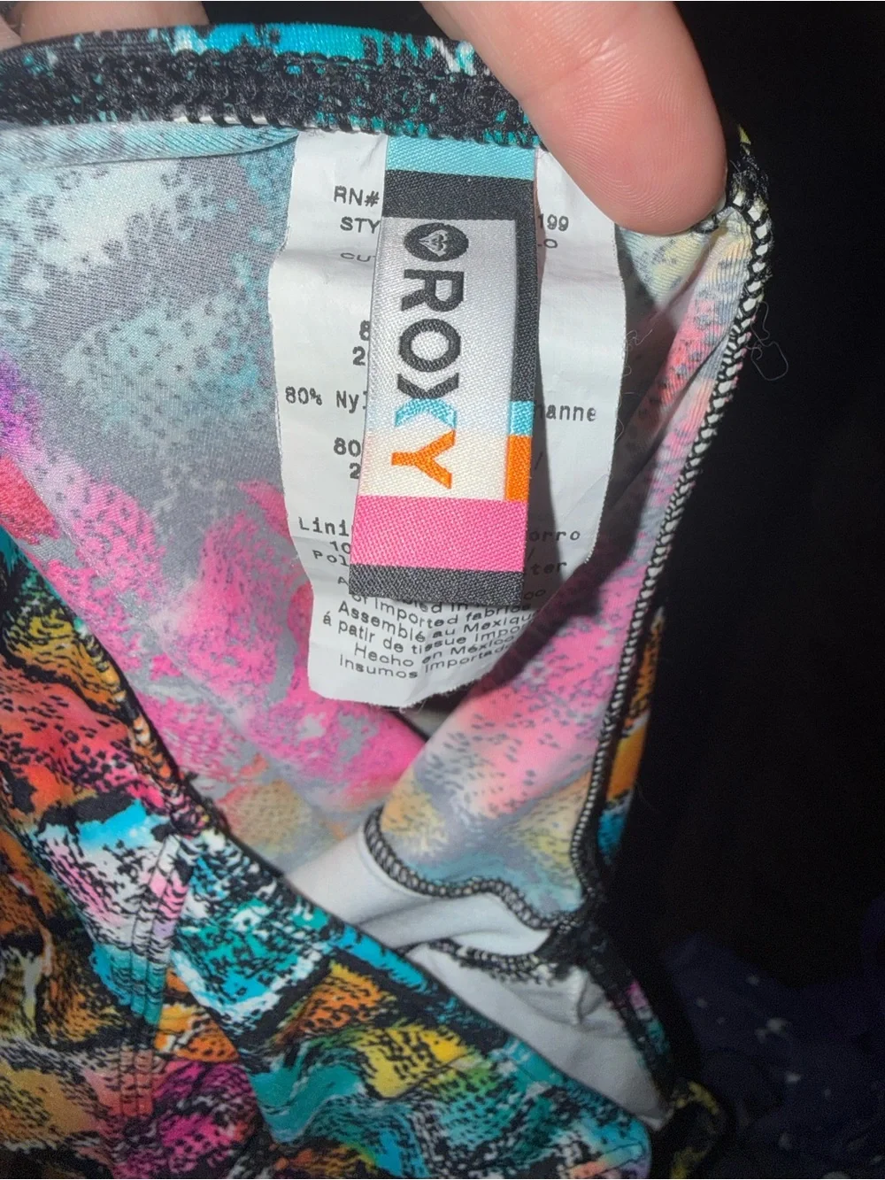 Roxy Multicolor Abstract-snake print tankini Swim Top - Pink, Teal, Yellow